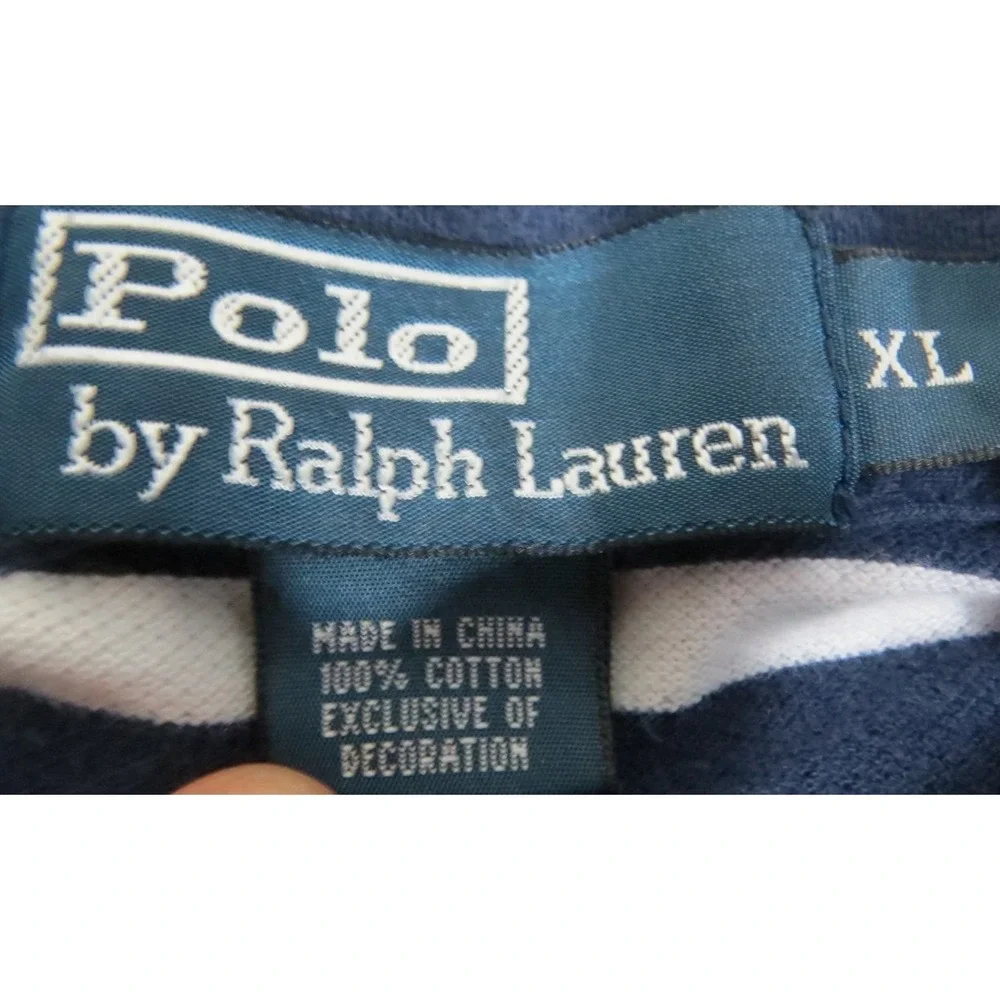 Polo Ralph Lauren Shirt Men XL Blue White Striped Cotton Pique Short Sleeve Pony